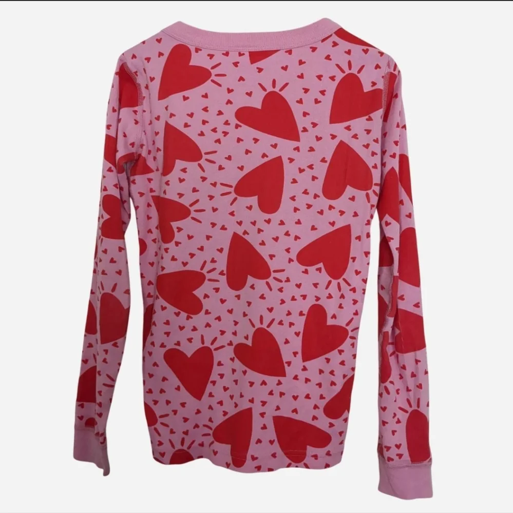 Hanna Andersson Girls Pajama Top 140 US 10 Organic Cotton Pink Red Hearts